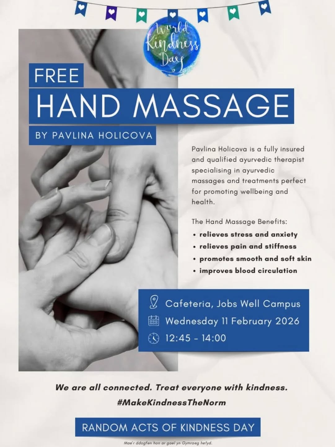 Healing Through Kindness❣️
Random Acts of Kindness Week is almost here. How will you show kindness to others? 

I will offer an Ayurvedic hand massage to our students and staff in Carmarthen School of Art at Coleg Sir Gar in Coleg Sir Gâr and Ceredigion.

⭐️ How Do Random Acts of Kindness Affect Mental Health?

Engaging in random acts of kindness can reduce stress, alleviate anxiety, and boost overall mood by releasing feel-good hormones like oxytocin and serotonin.

⭐️ How Can Ayurveda Promote Health In Educational Settings?

Bringing Ayurvedic treatments and principles into educational settings is driven by the need for a more holistic approach to health and the desire to promote preventative care among younger generations.

⭐️ The Key Reasons To Bring Ayurvedic Treatments To Educational Settings

🔺 1 Promoting Preventative Health and Well-being:

✅ Focus on Prevention: 
Unlike modern medicine, which often focuses on treating symptoms, Ayurveda focuses on preventing disease by identifying underlying causes and promoting wellness.

✅ Lifestyle Management: 
Incorporating Ayurvedic principles (e.g., daily routines or dinacharya) in schools can help students manage stress, anxiety, and lifestyle disorders early in life.

✅ Empowering Self-Care: 
Students can learn to understand their own body constitution (Prakriti) and manage their health through natural remedies, diet, and lifestyle adjustments. 

🔺 2 Holistic Education and Personal Growth:

✅ Mind-Body Connection: 
Ayurveda teaches that health is a balance between body, mind, and spirit. Bringing this into education fosters a more compassionate and comprehensive understanding of health.

✅ Cultural Connection: Ayurveda is deeply rooted in Indian culture, philosophy, and spirituality. Educating students in this field helps preserve and pass down traditional knowledge systems. 

To learn more, read the 'Can Random Acts of Kindness Increase Wellbeing? (+ 22 Ideas)' article as per the following link:

https://positivepsychology.com/random-acts-kindness/

#HealingThroughKindness #MakeKindnessTheNorm #randomactsofkindness #ayurveda #kindness